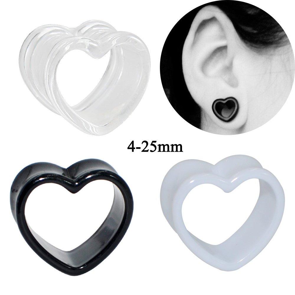Acrylic Love Black White Heart - Body Jewelry Ear Plugs ulasan dan harga