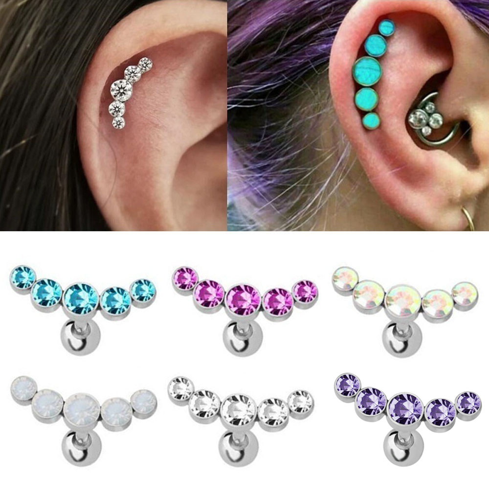 1Pcs Fashion 16G Crystal Gem O - Body Jewelry Earrings ulasan dan harga