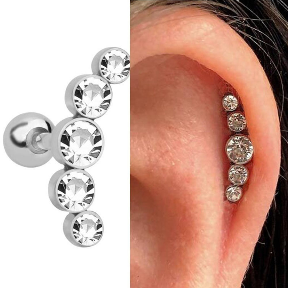 1Pcs Fashion 16G Crystal Gem O - Body Jewelry Earrings ulasan dan harga