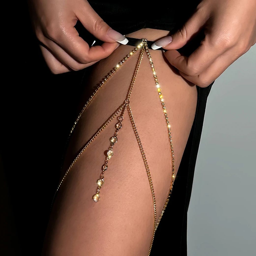 Sexy Shiny Crystal Multilayer  - Body Jewelry Leg Chain ulasan dan harga