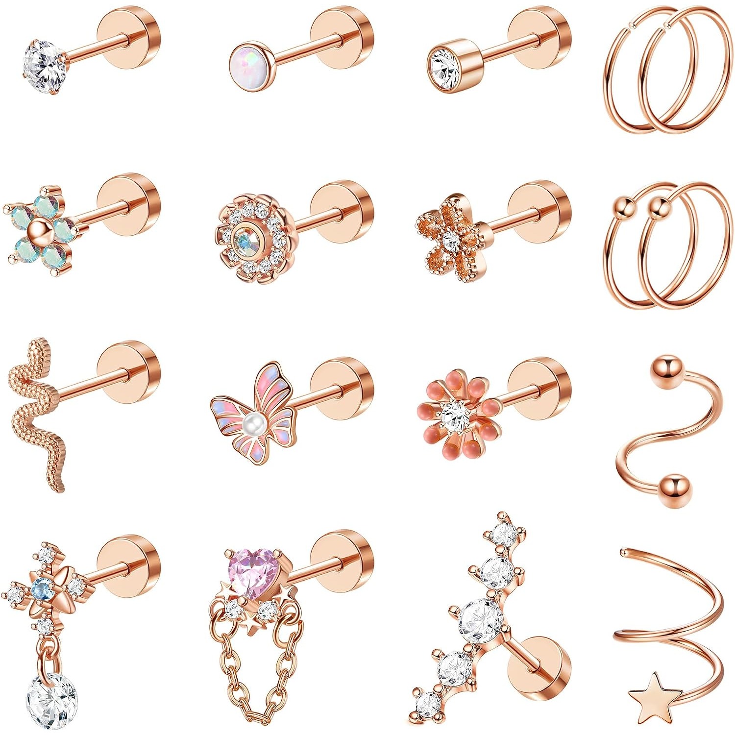 ORAZIO 18PCS Cartilage Stud Ea - Body Jewelry For Sensitive Skin ulasan dan harga