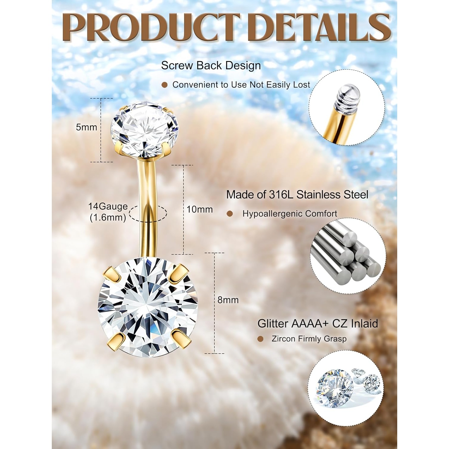 FASACCO 1pc 14G Belly Button R - Body Jewelry For Sensitive Skin ulasan dan harga