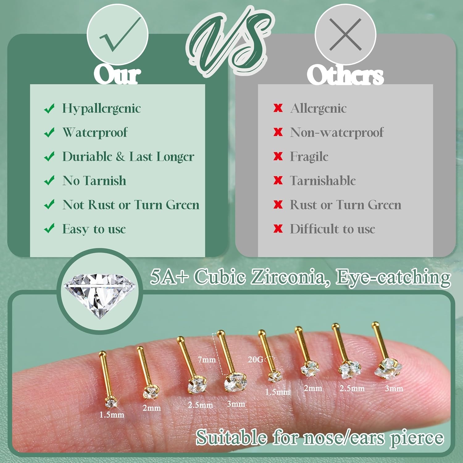 ORAZIO 8Pcs 18G 20G Nose Stud  - Body Jewelry For Sensitive Skin ulasan dan harga