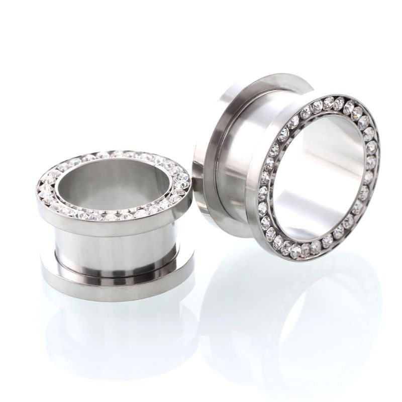 2 pcs/lot Crystal Ear Tunnel S - Body Jewelry Ear Plugs ulasan dan harga