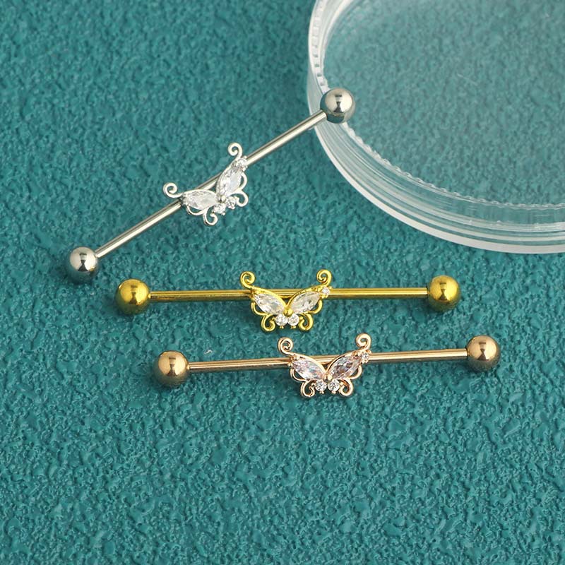 CZ Butterfly Barbell Earrings  - Body Jewelry Barbell ulasan dan harga