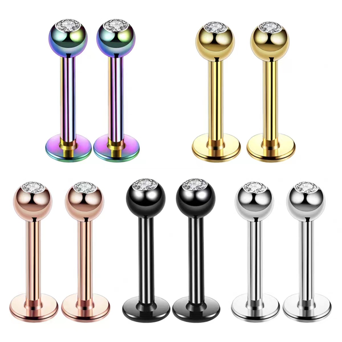 16G Surgical Steel Ball Top CZ - Body Jewelry Earrings ulasan dan harga