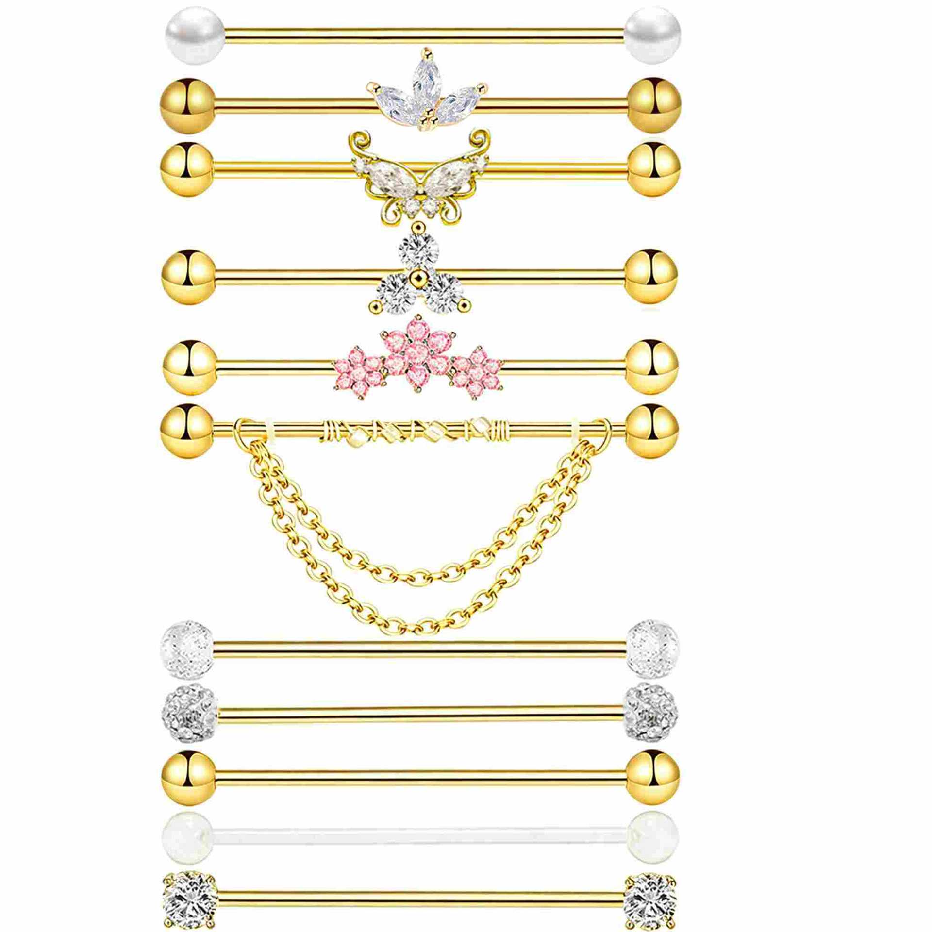 Gold Plated Industrial Piercin - Body Jewelry Barbell ulasan dan harga