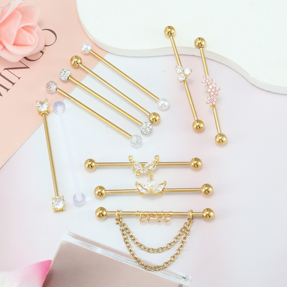 Gold Plated Industrial Piercin - Body Jewelry Barbell ulasan dan harga